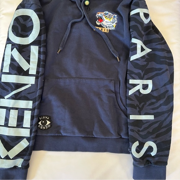 Kenzo Paris Vintage Navy Pullover Logo Hoodie Sweatshirt Embroidered Tigers XL - Picture 8 of 16